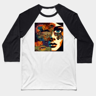 Psychodelic Half Face With Random Eyes Baseball T-Shirt